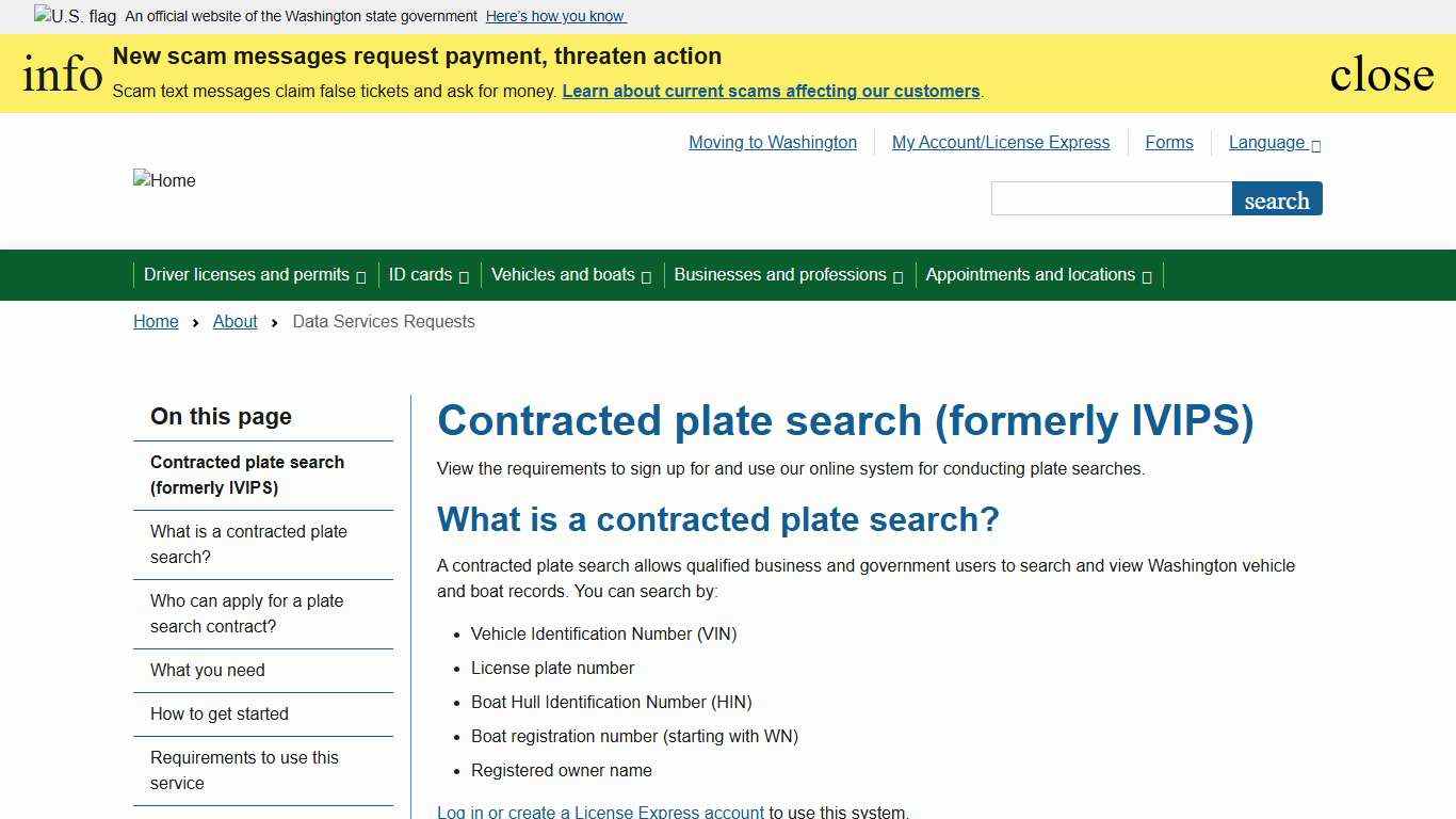 Contracted plate search (formerly IVIPS) | Washington State Department of Licensing
